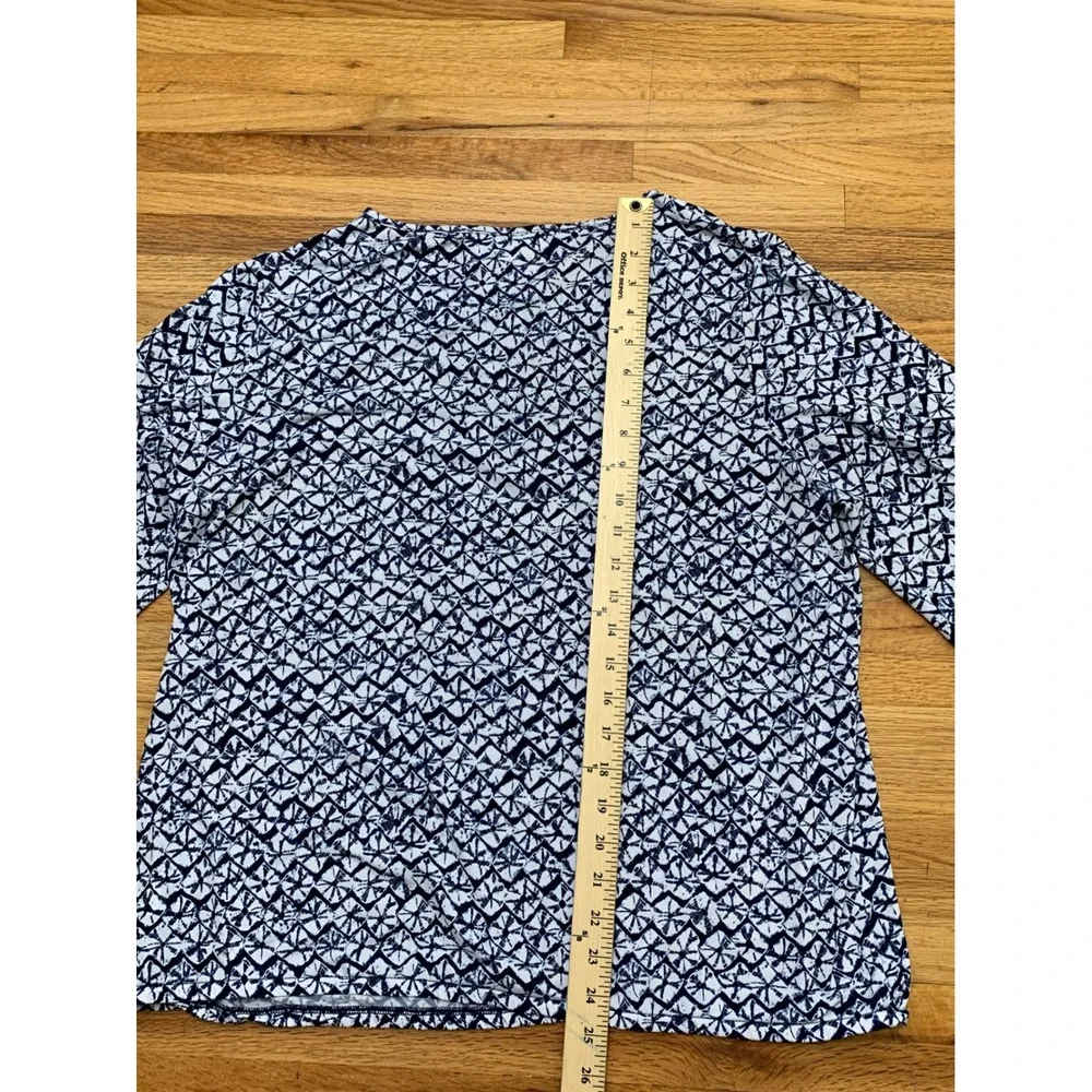 Michael Kors Women's Navy Blue White Geometric Keyhole Tie Neck Blouse Top XL